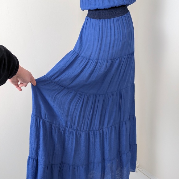 T-Bags Los Angeles Navy Maxi Dress Strapless Halter Long Floor Length Tiered - Picture 6 of 12